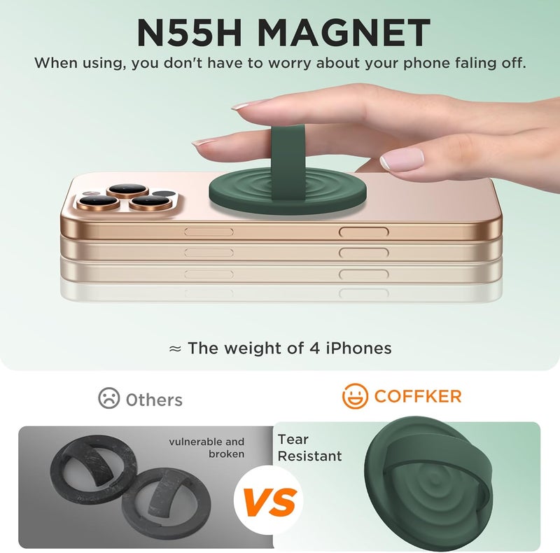 COFFKER Magnetic Phone Grip Ring Holder, Liquid Silicone Magnet Cell Phone Grip Finger Loop, Compatible with Magsafe, Back of Phone for iPhone 17/16/15/14/13/12 Series, Alpine Green - Image 5